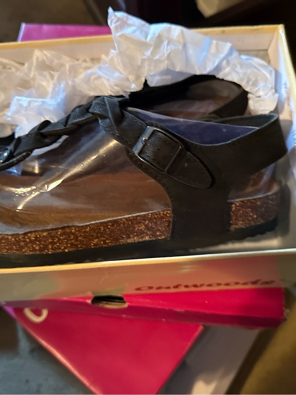 Outwoods Black Platform Cork-Style Buckle Sandals